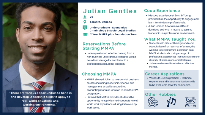 Julian Gentles. MMPA Class of 2021, 2 Year + Foundation Term Undergraduate in Economics, Criminology & Socio-Legal Studies