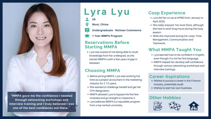 Lyra Lyu MMPA Class of 2021, 1 Year Program Undergraduate Rotman Commerce