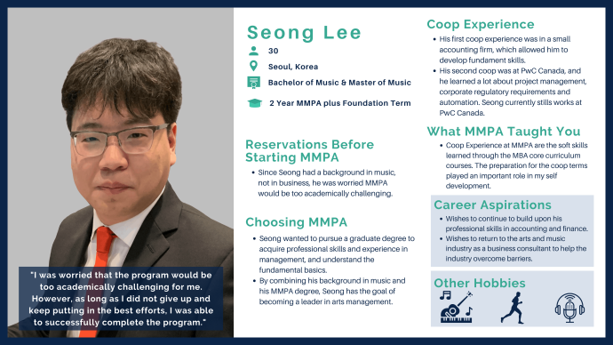 Seong Lee MMPA Class of 2021, 2 Year + Foundation Term Undergraduate Bachelor of Music & Master of Music