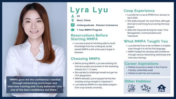 Lyra Lyu MMPA Class of 2021, 1 Year Program Undergraduate Rotman Commerce